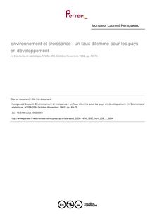 Environnement et croissance : un faux dilemme pour les pays en développement - article ; n°1 ; vol.258, pg 69-75