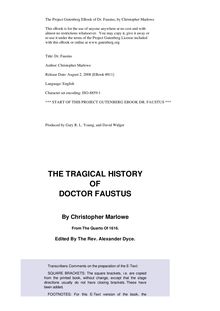 The Tragical History of Doctor Faustus - From the Quarto of 1616
