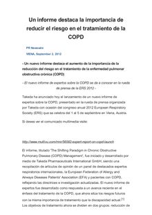 Un informe destaca la importancia de reducir el riesgo en el tratamiento de la COPD