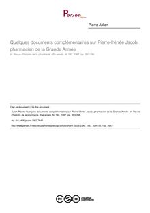 Quelques documents complémentaires sur Pierre-Irénée Jacob, pharmacien de la Grande Armée - article ; n°192 ; vol.55, pg 393-396