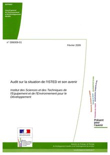 Audit sur la situation de l ISTED et son avenir (Institut des Sciences et des Techniques de l Equipement et de l Environnement pour le Développement)