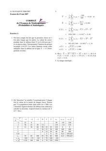 CORRIGÉ de l Examen de  Mathématiques (Probabilités et Statistiques)