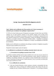 Baccalauréat SES obligatoire 2016 série ES corrigé dissertation
