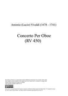Partition complète, hautbois Concerto en C major, RV 450, C, Vivaldi, Antonio
