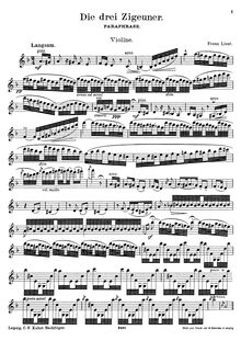 Partition de violon, Die drei Zigeuner, Paraphrase pour violon et Piano, S.383
