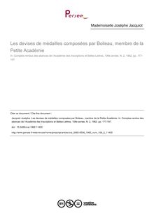 Les devises de médailles composées par Boileau, membre de la Petite Académie - article ; n°2 ; vol.106, pg 177-197