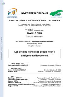 Les actions françaises depuis 1854 : analyses et découvertes, The French stocks since 1854 : analysis and findings