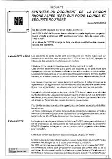 Synthèse du document de la région Rhône-Alpes (DRE), sur poids lourds et sécurité routière.