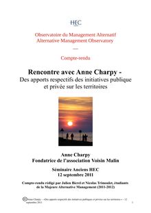 Rencontre avec Anne Charpy -  Des apports respectifs des initiatives publique et privée sur les territoires