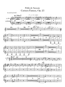 Partition cor 1, 2 (F, D, E). 3, 4 (D, C), Carmen Concert Fantasy, Op 25
