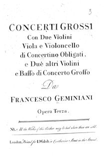 Partition violon 1, 2 concertino, altos, Six Concertos, Concerti Grossi