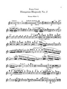 Partition flûte 1, 2, Piccolo, Hungarian Rhapsody No.2, Lento a capriccio