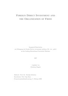 Foreign direct investment and the organization of firms [Elektronische Ressource] / vorgelegt von Christian Mugele