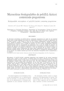 Microesferas biodegradables de poli(D,L-láctico) conteniendo progesterona (Biodegradable microspheres of poly(D,L-lactide) containing progesterone)