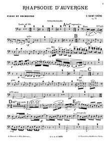 Partition violoncelles, Rhapsodie d Auvergne, Op.73, Saint-Saëns, Camille