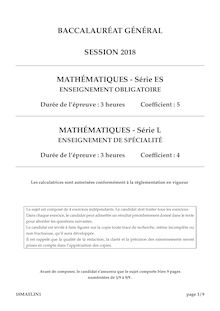 Bac 2018 Pondichéry Maths ES L obligatoire