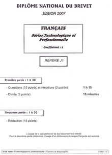 Français 2007 Brevet (filière technologique)