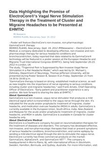 Data Highlighting the Promise of ElectroCore® s Vagal Nerve Stimulation Therapy in the Treatment of Cluster and Migraine Headaches to be Presented at EHMTIC