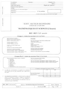 Mathématiques - Sciences physiques 2003 BEP - Productique mécanique