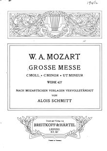 Partition complète, Mass, Große Messe ; Great Mass ; Mass No.17 par Wolfgang Amadeus Mozart