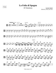Partition altos, 26 Variations on La Folia di Spagna, D minor, Salieri, Antonio