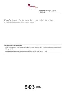 Eva Cantarella, Tacita Muta. La donna nella città antica.   ; n°1 ; vol.12, pg 538-539