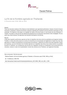 La fin de la frontière agricole en Thaïlande - article ; n°1 ; vol.229, pg 38-42