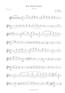 Partition flûte 1 , partie, Ave verum corpus, D major, Mozart, Wolfgang Amadeus