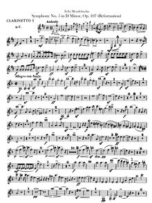 Partition clarinette 1, 2 (C, B♭), Symphony No.5 en D minor, Reformations-Sinfonie