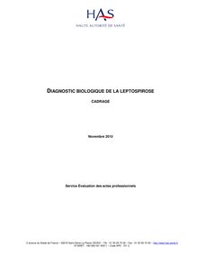Diagnostic biologique de la leptospirose - Diagnostic biologique de la leptospirose - Note de cadrage
