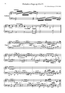 Partition , Preude & Fugue en G major, 6 Fugues, Op.10, Albrechtsberger, Johann Georg