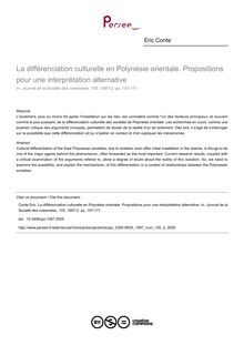 La différenciation culturelle en Polynésie orientale. Propositions pour une interprétation alternative - article ; n°2 ; vol.105, pg 157-171