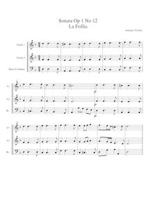 Partition complète, Trio Sonata en D minor, RV 63, Vivaldi, Antonio