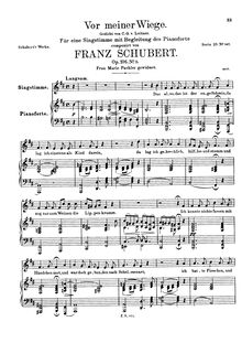 Partition complète, Vor meiner Wiege, Before My Cradle, Schubert, Franz par Franz Schubert