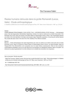 Restes humains retrouvés dans la grotte Romanelli (Lecce, Italie) : Etude anthropologique - article ; n°4 ; vol.4, pg 219-247