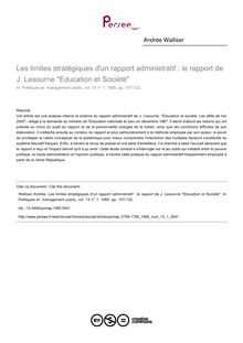 Les limites stratégiques d un rapport administratif : le rapport de J. Lesourne Education et Société - article ; n°1 ; vol.13, pg 107-132