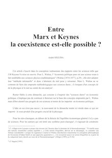 Entre Marx et Keynes la coexistence est-elle possible ?