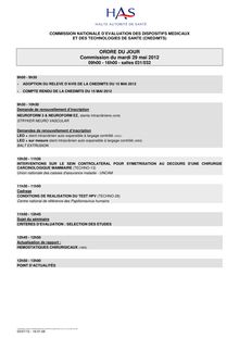 CNEDiMTS - Commission du 29 mai 2012 - Ordre du jour CNEDiMTS 29 05 2012