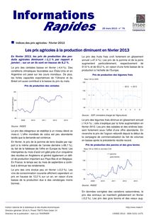 Etude de l INSEE : Les prix agricoles à la production diminuent en février 2013 (29/03/2013)
