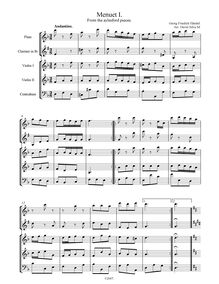 Partition Two menuets (D minor, D major),  en A minor, Aylesford Pieces, Aylesford Suite