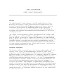 Audit Committee Charter--Loews  1.20.04--final 