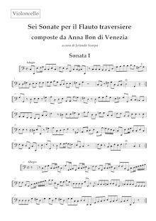 Partition violoncelle (continuo), 6 flûte sonates, Op.1, Bon, Anna