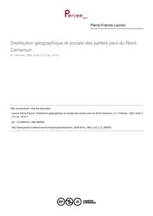 Distribution géographique et sociale des parlers peul du Nord-Cameroun - article ; n°3 ; vol.2, pg 75-101