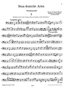 Partition violoncelle, 9 german airs, Neun deutsche Arien, Handel, George Frideric