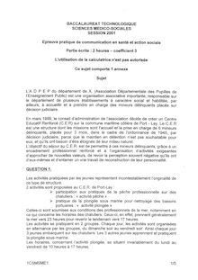 Baccalaureat 2001 communication en sante et action sociale s.m.s (sciences medico sociales)