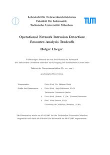 Operational network intrusion detection [Elektronische Ressource] : resource-analysis tradeoffs / Holger Dreger