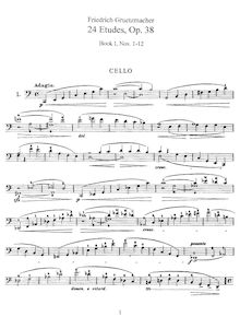 Partition Etudes 1-12, Book 1, 24 Etudes, Op.38 pour violoncelle