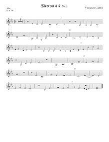 Partition ténor viole de gambe 1 (aigu clef), Intavolature de lauto, madrigali e ricercare par Vincenzo Galilei