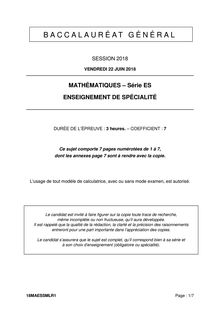 Bac 2018 : sujets de mathématiques en ES (spécialité)