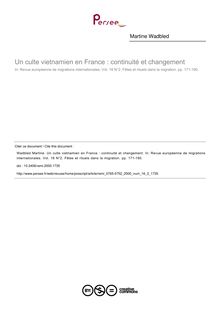 Un culte vietnamien en France : continuité et changement - article ; n°2 ; vol.16, pg 171-190